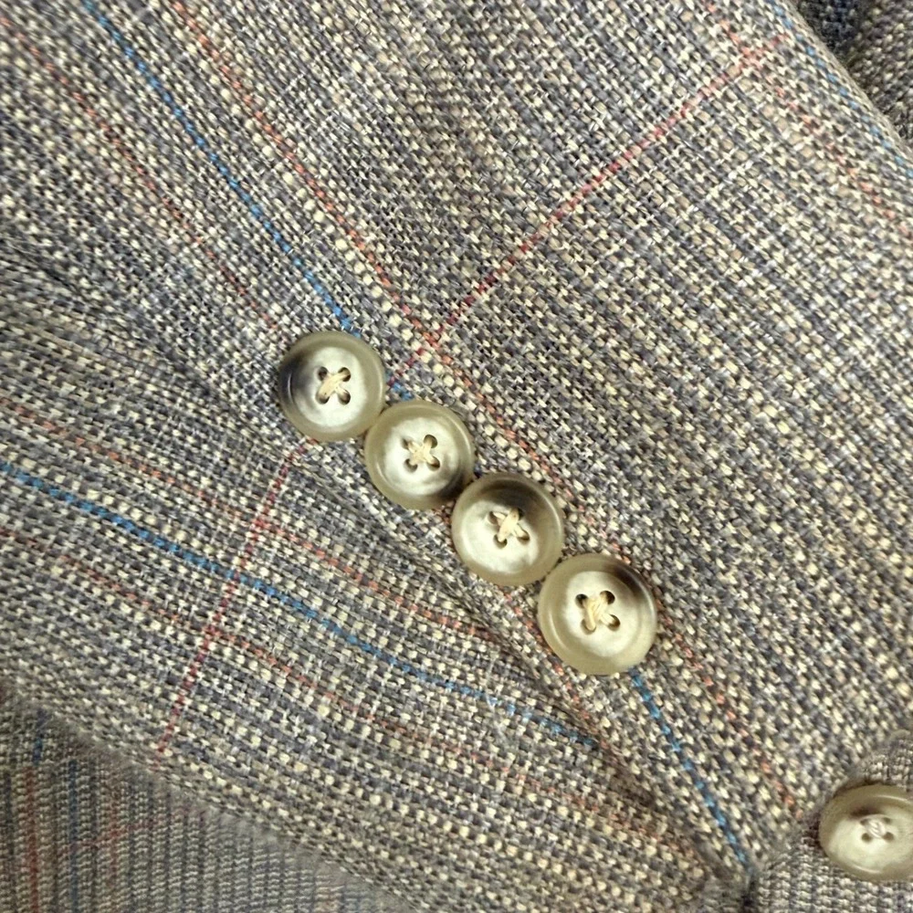 Austin Reed Blazer Gray Pastel Plaid Regent Street Union Made Vintage Preppy 40R